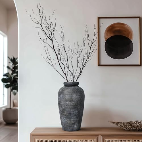Rustic Vase, 11 inch Large Terracotta Flower Vase, Farmhouse Ceramic Pottery, Distressed Farmhouse Decor for Living Room, Shelf, Entryway, Room Decor, Black Bronze - color: Rustic Bronze