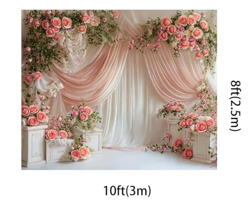 Kate 10x8ft Spring Flowers Backdrops for Photography White and Pink Curtain Background Bridal Baby Shower Valentine Day Studio Backdrop - size: 10x8ft