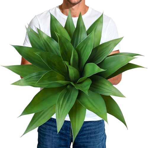 Ferrgoal Artificial Plants Fake Agave Succulent Plant 28 Inch Big Size Faux Succulents Stems for Indoor Outdoor Realistic & Natural Home Decor Plants for Office Housewarming