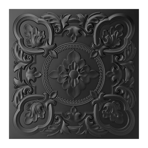 Art3dwallpanels 12 Pack Drop Ceiling Tiles, 24 x 24 Inch High Grade PVC 3D Wall Panels Vintage Flower Pattern for Interior Wall Decor, Fire Rated, Waterproof, Black - color: Black
