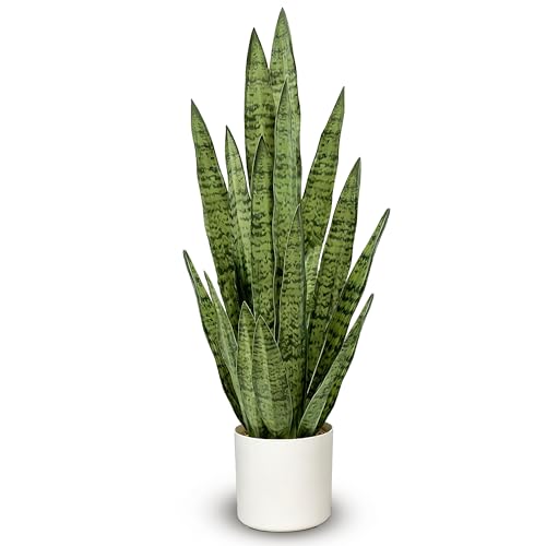 Fake Snake Plant 3FT, 35" Artificial Potted Plant with White Pot, Realistic Faux Floor Plant for Home Decor, Low Maintenance No Watering Needed for Desk Corner Office & Pet Areas (Green) - color: Sansevieria Green 35in