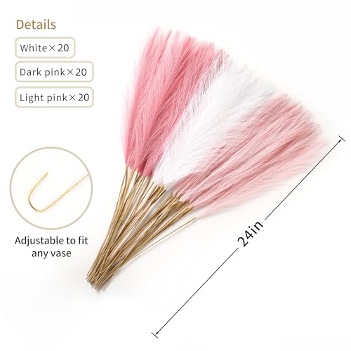 Wertuirk 60pcs Faux Pampas Grass - 24 Inch Pink Pampas Grass Home Decor, Artificial Colored Pompas Grass for Room Decor, Wedding Centerpieces and Baby Shower Decorations (Blush & White & Pink) - color: A Pink & White & Blush, size: 60 Pieces