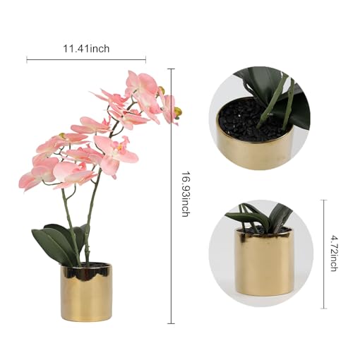 17“ Artificial Orchid Flowers Potted,Realistic Faux Light Purple Flowers in Pots for Bathroom Kitchen Home Office Living Room Table Decor Indoor Outdoor - color: Light Purple