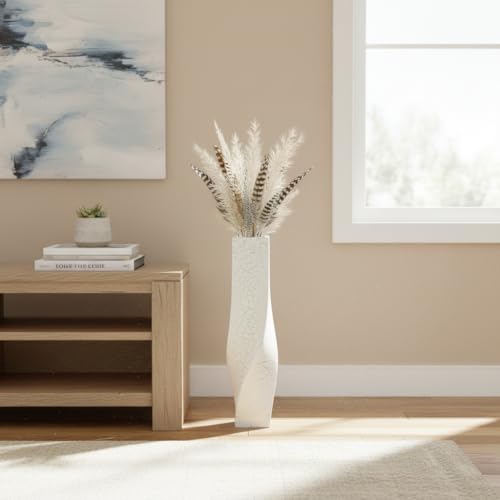 Extra Tall Floor Vase 27.5 Inch, White Resin Vases with Gold Web Pattern, Large Modern Vase for Living Room Corner Bedroom Entryway, Decorative Vase for Pampas Grass Dried Flowers Branches - color: White, size: 27.56 Inches