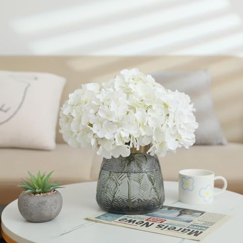 Fake White Hydrangea Artificial Flowers - Faux Silk Hydrangeas Flowers Heads with Stems Real Touch for Home Wedding Party Table Decor (White,Pack of 10) - color: White