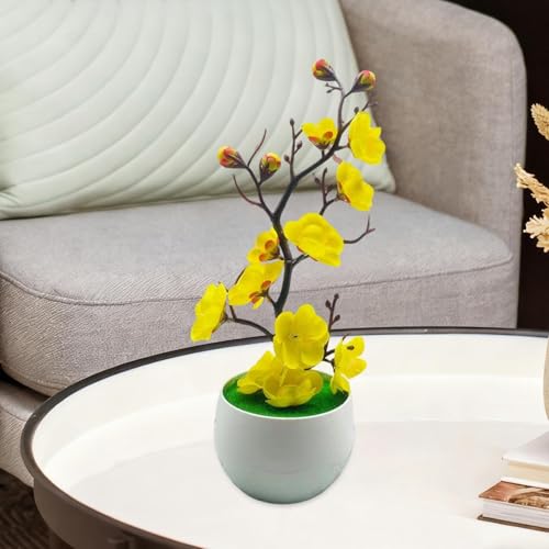 Fenteer Simulation Flower with Vase Realistic Potted Plum Blossom Artificial Potted Flowers for Farmhouse Bookshelf Office Home Table