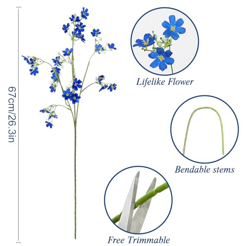 Artificial Flowers 8PCS Silk Flowers with Long Stems, Fake Flowers Bulk Fake Babys Breath, Royal Blue Flowers for Tall Vase Outdoor Garden Wedding Party Home Table Centerpiece - color: Blue