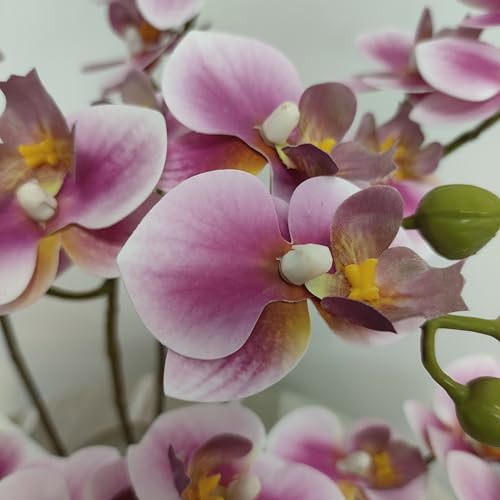 ATFL 8 Pack Purple Orchid Artificial Flowers Real Touch, 22'' Artificial Fake Faux Silk Orchid Stem Bouquets for Wedding Party Home Garden Decor,Orquideas Artificiales para Decora - color: Purple