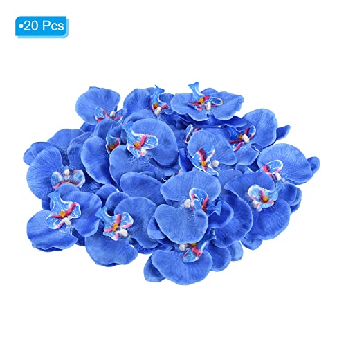 PATIKIL 9cm/3.5" Artificial Orchid Flower Heads, 20 Pack Silk Phalaenopsis Fake Butterfly Orchid Heads for Wedding Floral Bouquet Decor DIY Craft Making, Blue - color: Blue, size: 3.5"