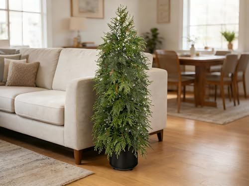 3FT Artificial Cedar Topiary Tree, Real Touch Fake Cedar Topiary Tree Potted Plants for Home Office Front Porch Garden Entryway Indoor Outdoor Evergreen Decor - style: 3ft