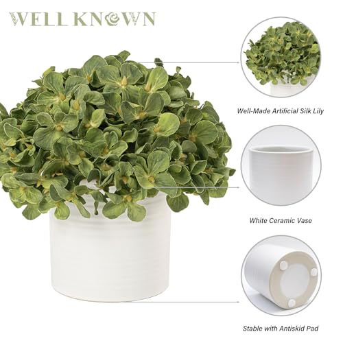 Hydrangea Fake Flowers in Vase, Artificial Flowers with Ceramic Vase Small Faux Potted Plant Arrangements for Bathroom Home Desk Kitchen Counter Vanity Shelf Coffee Table Centerpiece Decor (Green) - color: Hydrangea, Green