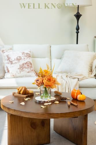 WELL KNOWN Artificial Flowers in Glass Vase, Orange Wrist Gold Silk Rose Peony Flower Bouquet with Fake Water for Fall Winter Home Dinning Table Wedding Christmas Party Lavatory Kitchen Decor & Gift - color: Orange Wrist Gold