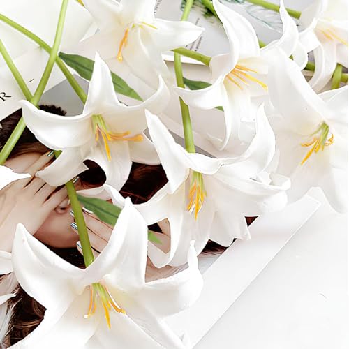 Tinsow 20Pcs Artificial Lily Real Touch Flowers Fake Latex Lily Flowers White Mini Lily for Wedding Home Decoration Small Easter Lily