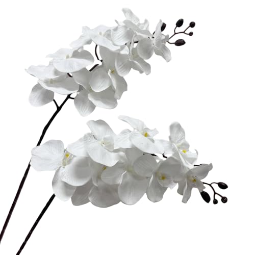 Rikyo 8 Heads Faux Orchid,40" Bouquets 2 Stem Phalaenopsis No Fade Petals Fake Flowers Forever Plants for Home Decoration, Office Decor,Wedding Party Decoration (White) - color: White