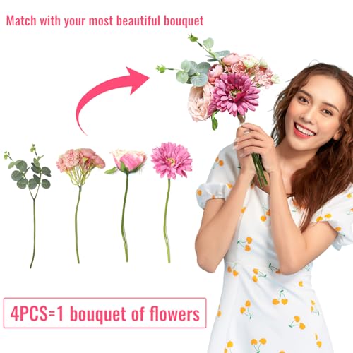 Zerzsy Artificial Flowers Bouquets, 4PCS Mixed Pink Artificial Peonies,Fake Flower Holding Flowers Wedding Bouquet for Bride Spring Home Desk Decor - color: Pink-4, size: 1 Bouquet