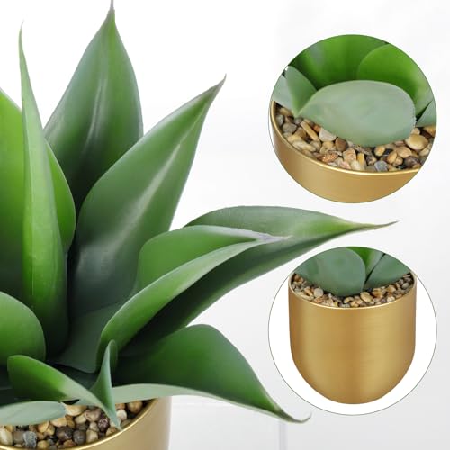 Briful Artificial Agave Plant in Gold Metal Pot, 13 Inch Tall Faux Succulent with Gray-Green Wide Leaves, Realistic Decorative Fake Plants for Home, Office, Shelf, Tabletop Decor - color: Aloe Vera Gold Vase