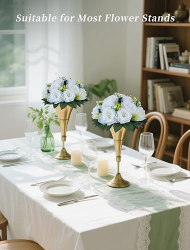 BLOSMON White Flowers for Wedding Centerpieces: 10 Pcs Artificial Roses Flower Balls for Table - Fake Silk Kissing Bouquet Floral Arrangement Center for Home Party Event Decor - color: White