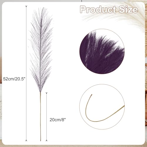 uxcell 50 Pcs Faux Pampas Grass 52cm/20.5" Artificial Fake Dried Pampas Grass Decor with Stem for Floor Vase Filler, Wedding Decoration, Home Decoration, Dark Purple - color: Dark Purple