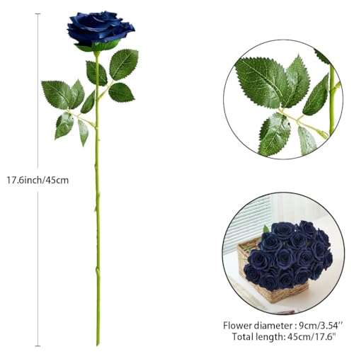 100 Pcs Fake Navy Blue Roses, Artificial Navy Flowers Bulk Realistic Silk Faux Roses with Stems for Wedding Table Centerpieces Bridal Bouquet DIY Floral Arrangement Event Party Home - color: Navyblue