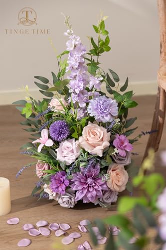TINGE TIME Free-Standing Artificial Flower Set of 2, Table Centerpiece with Rubber Pad, Silk Fake Flower for Wedding Centerpiece Archway Aisle Welcome Entrance (Violet & Misty Rose) - color: Violet & Mistyrose