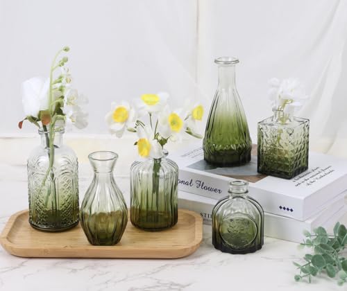 18pcs Green Glass Bud Vase Set, Small Flower Vases for Centerpieces in Bulk, Mini Vintage Vase for Home, Wedding, Table Decor - color: Green, size: 18pcs