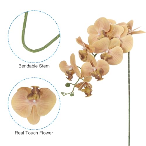 PATIKIL Artificial Orchid Stems 41", 3 Pack 9 Heads Faux Phalaenopsis Flowers Real Touch Fake Orchid Flower Branch for Vase Home Wedding Decoration, Khaki - color: Khaki