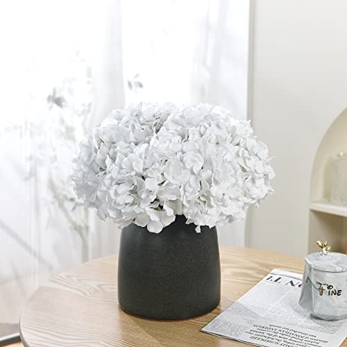 Silk Hydrangea Heads with Stems Artificial Flowers Heads for Home Wedding Decor,Pack of 10 (White) - color: White