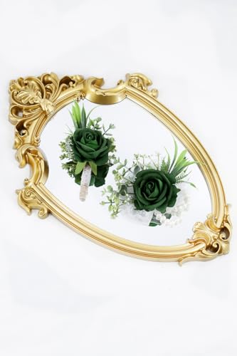 Ansofi Green Corsage and Boutonniere Set Artificial Rose Flower Wrist Corsage and Boutineers for Groom Groomsmen Bride Bridesmaids Prom Rustic Vintage Wedding Decor - color: Green