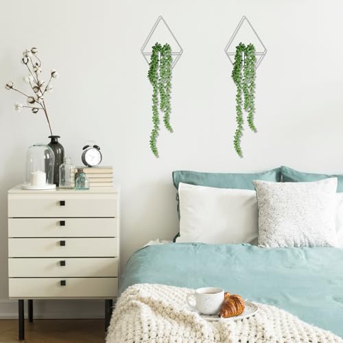 Canlierr 2 Pieces Wall Decor Hanging Planters with Artificial Plants Metal Hanging Vase Indoor Plants Holder Modern Boho Wall Art for Bathroom Bedroom Living Room Decor, Silver, Succulents - color: Silver, size: Succulent