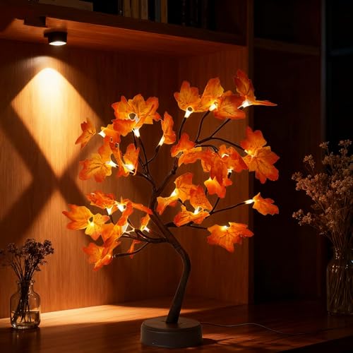 Lighted Artificial Fall Maple Trees with Lights, USB/Battery Autumn Decor Fall Decorations for Home，Thanksgiving Decorations Fall Home Decor - style: maple