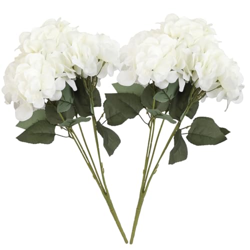 Jim's Cabin Silk Hydrangea Artificial Flowers 2 Bouquets, Lifelike Fake Flower Arrangements for Bedroom, Wedding, Cabin Decor & DIY Projects（White） - color: White