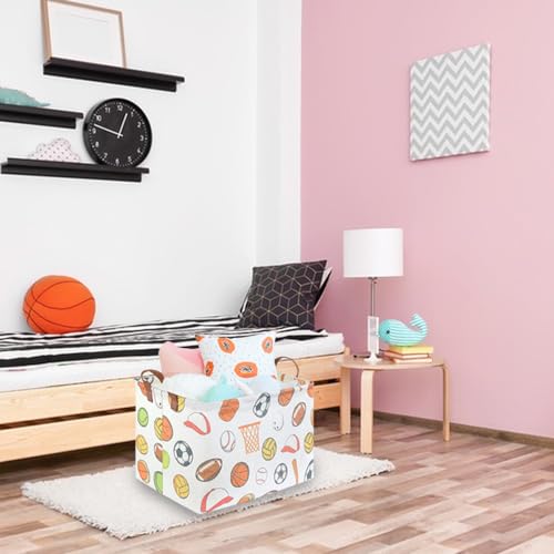 Rectangular Ball basket,Kids Storage Bins, Foldable and waterproof canvas kids basket organizer, Boys toy box,boys Room Decor,shelf basket(Ball game) - color: Ball game