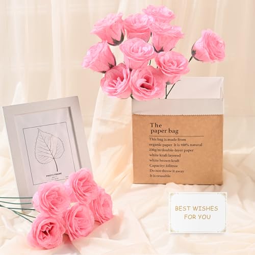 Waipfaru Pink Glitter Roses Bouquet, DIY Fake Flowers Bouquet, Artificial Rose Bouquet for Valentines, Anniversary, Engagement, Wedding, 24 Roses - color: Pink, size: 24pcs