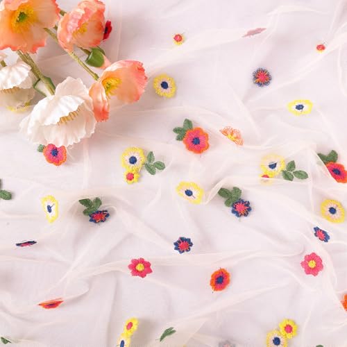 Champagne Embroidery Daisy Gauze Table Runner 10FT Floral Seasonal 120 Inch Sheer Tulle Table Runner Kitchen Dining Wedding Holiday Birthday Christmas Decor for Home Party Decorations - color: Champagne, size: 10 ft × 1 pc