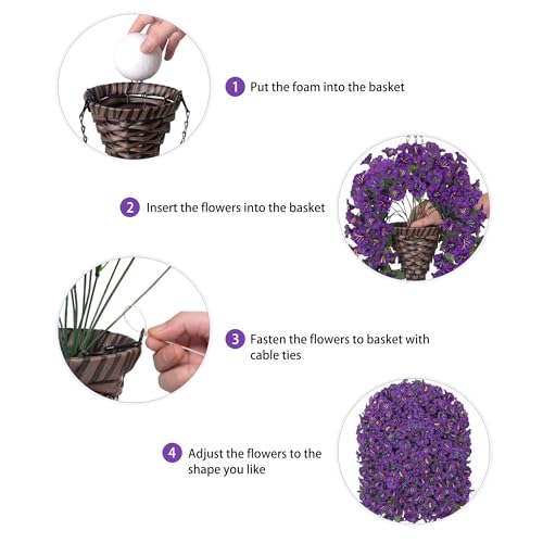 HyeFlora Artificial Faux Hanging Flowers Plants Basket for Outdoor Outside Porch Decoration, UV Resistant Fake Silk Purple Morning Glory Trailing Vines Realistic for Summer Home Balcony Yard Patio - color: Purple Morning Glory