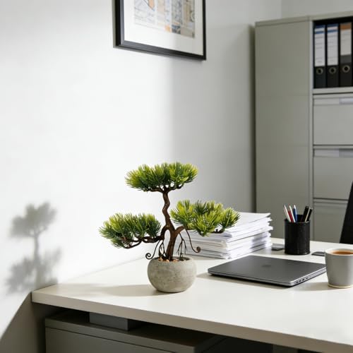 TOARTi Artificial Bonsai Tree Potted Plant with Pot, 10" Tall Small Fake Potted Faux Plant Desk Decor, Realistic Decorative Plants Indoor Shelf Decor for for Home Bedroom Bathroom Office Desk - color: Bonsai Tree -Small 10''
