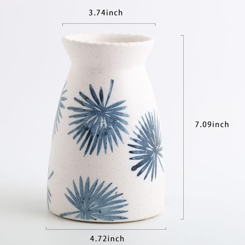 hjn Teal Ceramic Vase Modern Minimalist Table Centerpiece, Round Smooth Flower Holder for Living Room, Shelf, Mantel, Wedding & Home Decor -Cream-7" H - color: Teal White-7inch
