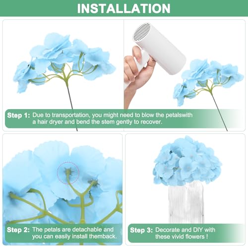 M METERXITY 66-Pack Silk Hydrangea Flowers, Artificial Flowers Heads with 66pcs Stems, Full Hydrangea Flowers for Home Decor/Wedding/Christmas/DIY/Party/Garden [Rose Pink] - color: Rose Pink