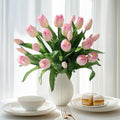 Bailikang 20PCS Fake Tulips Artificial Tulip Silk Flowers Fake PU Bouquet Artificial Flowers Faux Flowers with Gift Box Soft Faux Tulips Bouquets Arrangements for Party Wedding Home - color: Light Pink