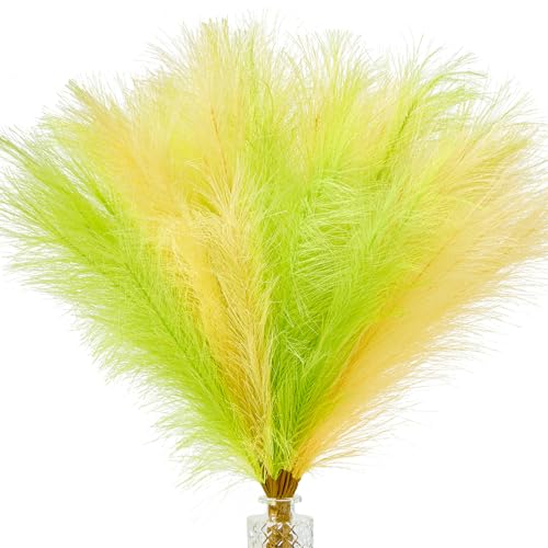 Alecono Pampas Grass 17in 𝟯𝟬𝙋𝙘𝙨, Yellow and Green Artificial Faux Fluffy Pampas Grass Decor for Home Wedding Centerpieces Party - color: Yellow & Green, size: 30pcs