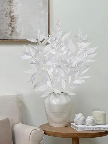 DILATATA 32 inch White Artificial Eucalyptus Spray Fall Eucalyptus Leaves Autumn Leaf Branches Faux Fall Stems for Floral Arrangement Autumn Festival Thanksgiving Decor - color: White#