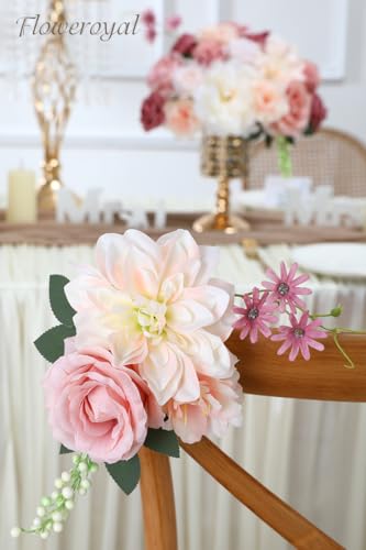 Floweroyal Artificial Flowers Combo Pink Flowers Mix Silk Flowers Dahlia Roses with Stems for DIY Wedding Bridal Bouquets, Baby Shower, Floral Arrangement, Table Centerpieces, Home Decorations - color: Blush Pink & Light Champagne
