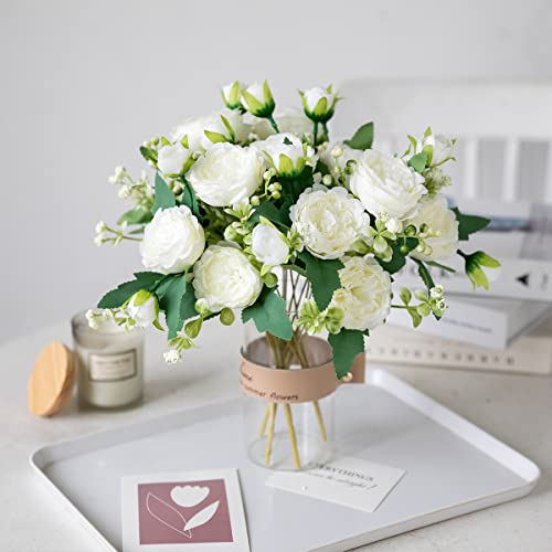 Floweroyal 4 Bunches Peony Artificial Flowers White Flowers Silk Peonies Bouquets for Wedding Party Table Centerpieces Floral Arrangement Home Kitchen Decor. - color: White-4pcs