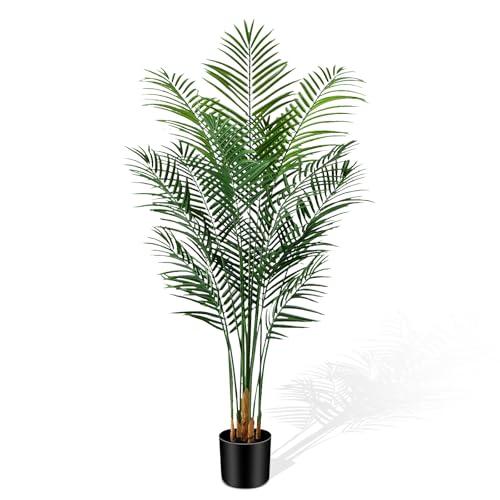 Artificial Areca Palm Plant 5.5Ft Fake Tropical Palm Tree Perfect Faux Dypsis Lutescens Plants in Pot for Indoor Outdoor House Home Office Garden Modern Decoration Housewarming Gift - size: 5ft 6in