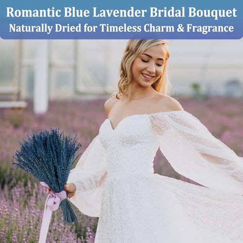 2 Bundles 350 Stems Dried Blue Lavender Flowers, 17" Dried Lavender Bundles Dried Blue Flowers, 4.23oz Preserved Lavender Stems Bouquet for Shower Wedding Home Fragrance Vase Crafts Decor - color: Blue