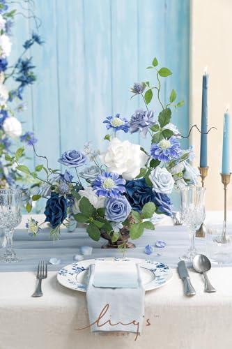 Ling's moment Fake Flowers Box, Artificial Faux Greenery Stems Silk Leaves Foam Rose for Wedding Bouquets Centerpieces Table Decorations Backyard Floral Arrangement, Dusty Blue & Ivory, Deluxe Combo - color: Blu-dusty Blue & Ivory & Sage, size: Deluxe
