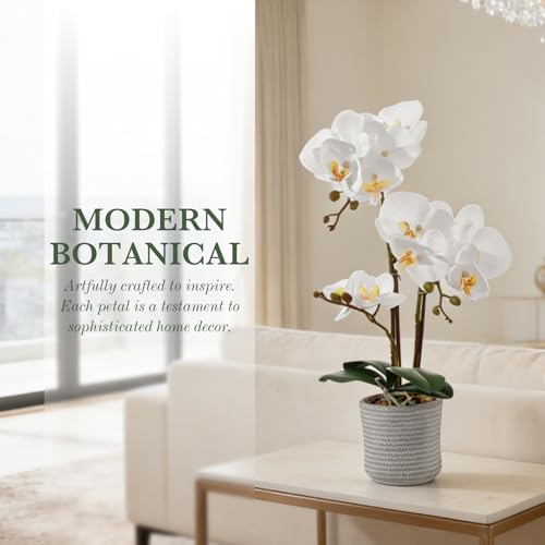 17.7" White Artificial Orchid Flowers in Ceramic Pot, Realistic Silk Phalaenopsis Arrangement with Stone, Waterproof Fake Orchid Plant for Bathroom, Home Office Table Top Centerpiece Decor(Orchid 3) - color: Orchid 3