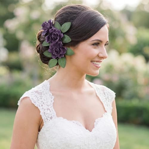 IPOPU 25PCS Gardenia Flowers Artificial 3.15’’ Foam Fake Rose Heads Deep Purple Faux Gardenia Flowers with Stems for Wedding Bouquet Bridal Shower Party Home Floral Arrangements(Deep Purple) - color: Deep Purple