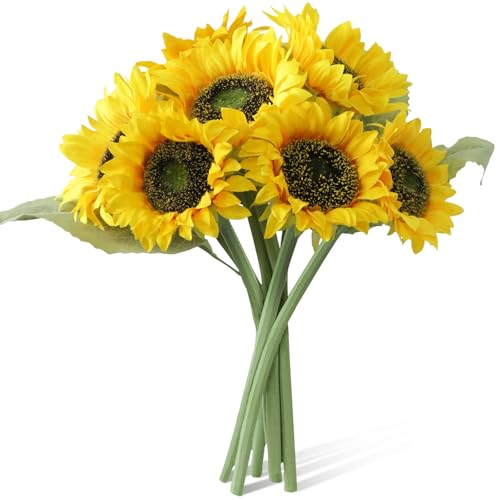 7Pcs Realistic Silk Sunflowers Artificial Flowers,12.6''Fake Sunflowers with Adjustable Long Stem&Detachable Flower Head,Perfect for Home Decor,Wedding,DIY,Sunflowers Decoration for Indoor&Outdoor - size: 7pcs-12.6''