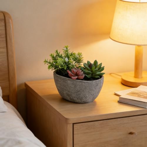 Artificial Potted Succulent Plant, Fake Greenery Simulated Succulent Pot, Small Faux Succulent Plant for Home Office Desk Table Indoor Decoration (H)